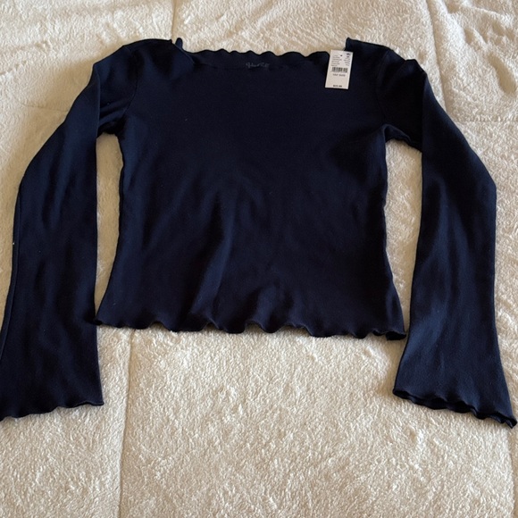 Navy Flare Long Sleeve Brandy Melville Shirt - Picture 1 of 4